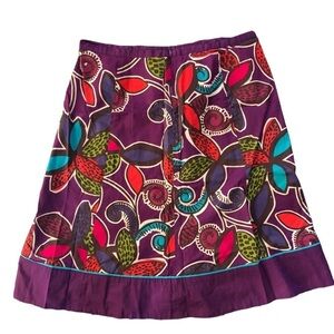 Boden 70’s Floral Purple Cotton Lined A~Line Skirt Sz. 8 Casual Boho